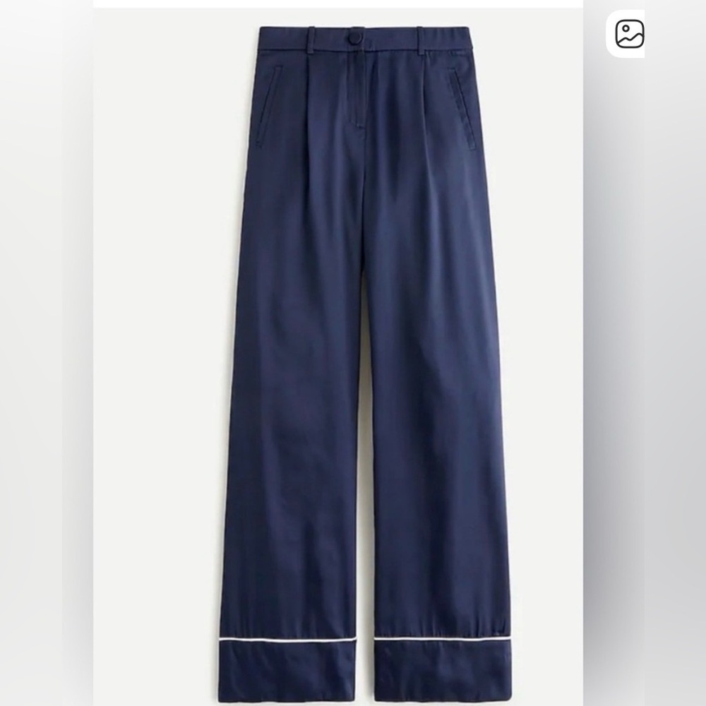 NWT J. Crew Satin Pajama Navy Blue Pants 14